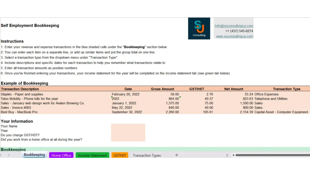 Bookkeeping template - Su Consulting